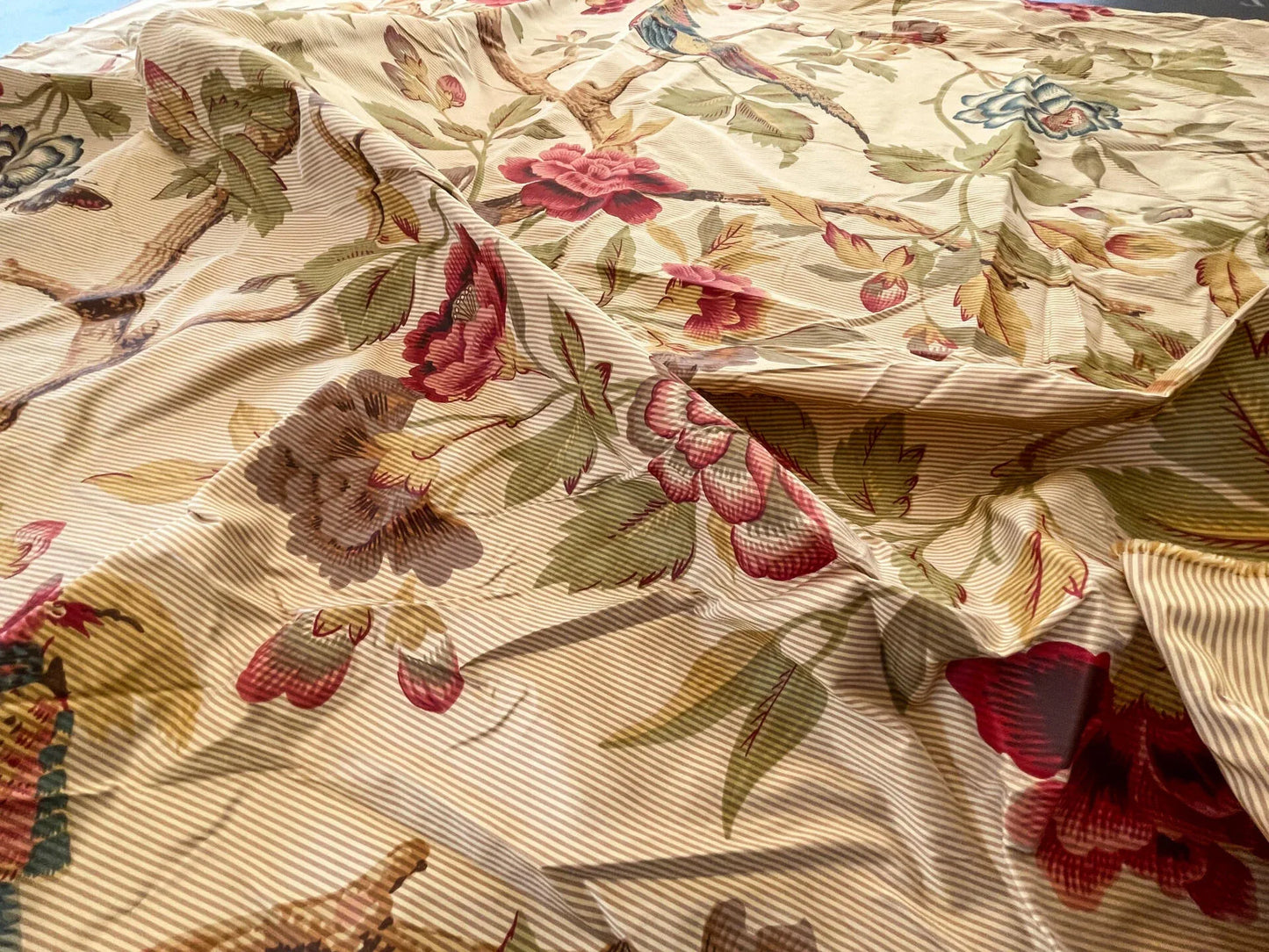 9 Berkbox52 2.4 yards Scalamandre Printed Silk Faisan Chinoiserie Foliage Bird Floral Red on Gold
