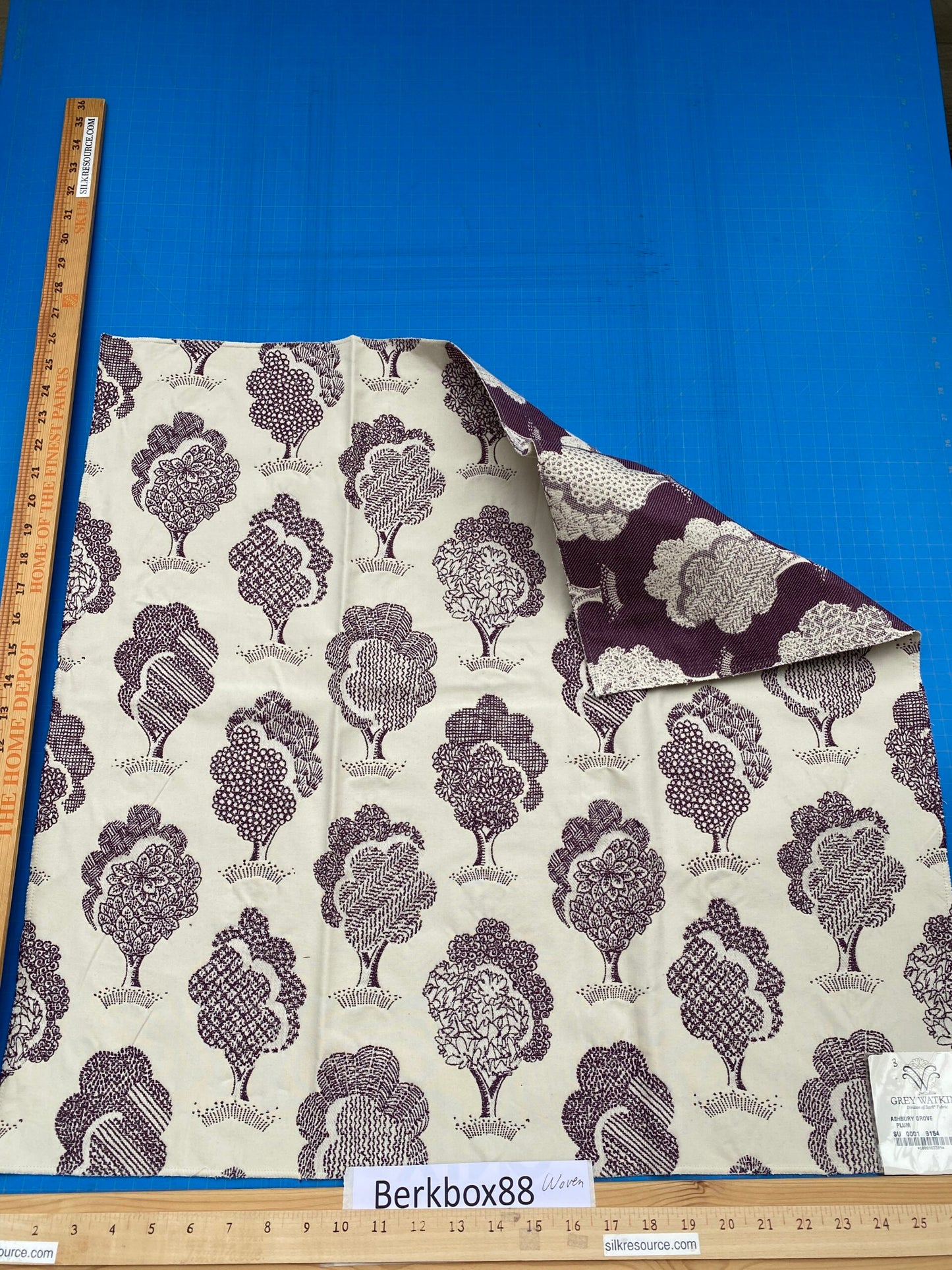 23 Berkbox88 Square Woven by Grey Watkins Ashbury Grove Plum Purple Cream Topiary Brocade Cotton MSRP USD 152/Y