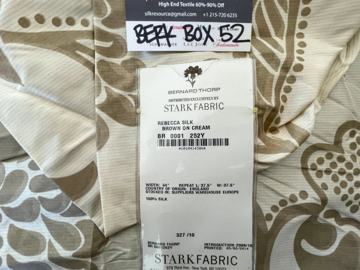 10 Berkbox52 2.6 yard Rebecca Silk Brown on Cream Botanical Tree Foliage