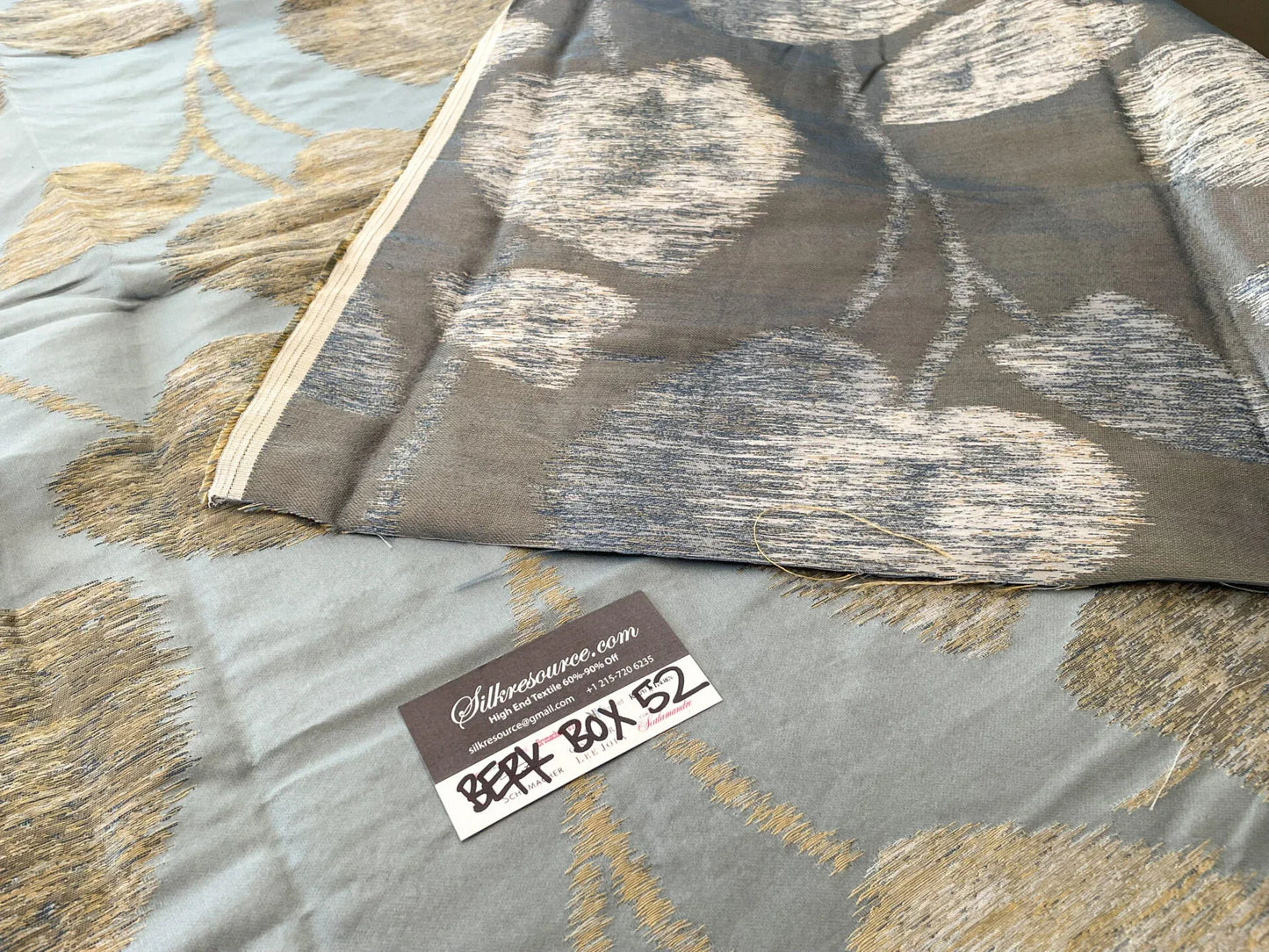 11 Berkbox52 1.1 yard Scalamandre Isabella Gray Gold Foliage Silk Lampas MSRP USD 428/Y