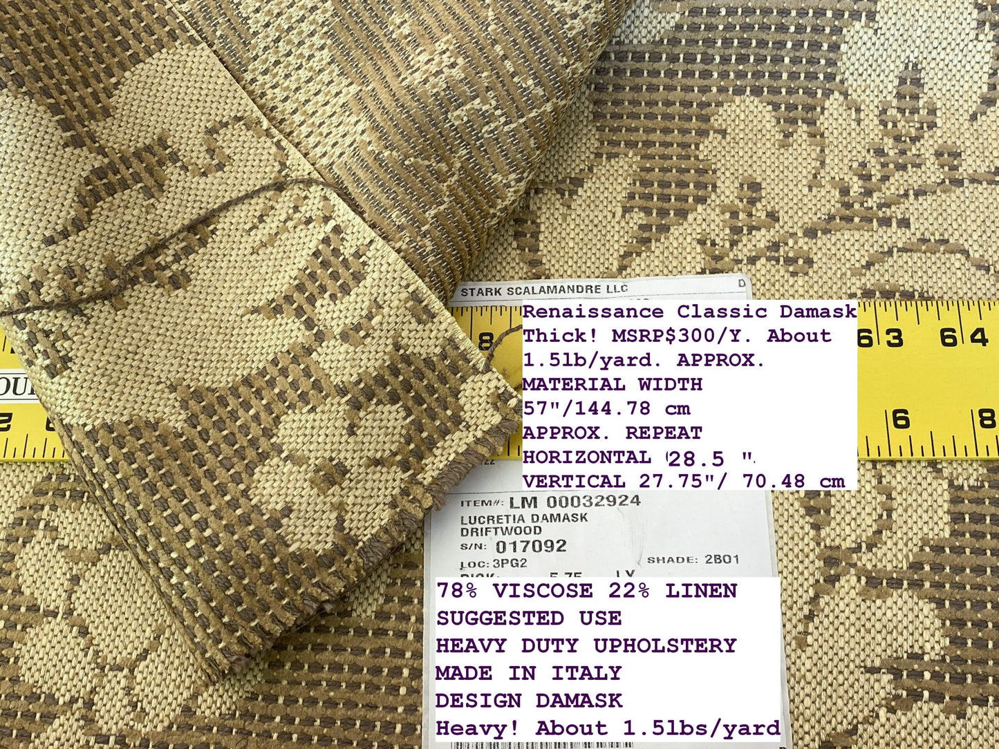 Scalamandre " Lucretia Damask Driftwood Renaissance Classic Damask Thick! MSRP USD 300/Y Tan Beige"