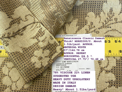 Scalamandre " Lucretia Damask Driftwood Renaissance Classic Damask Thick! MSRP USD 300/Y Tan Beige"