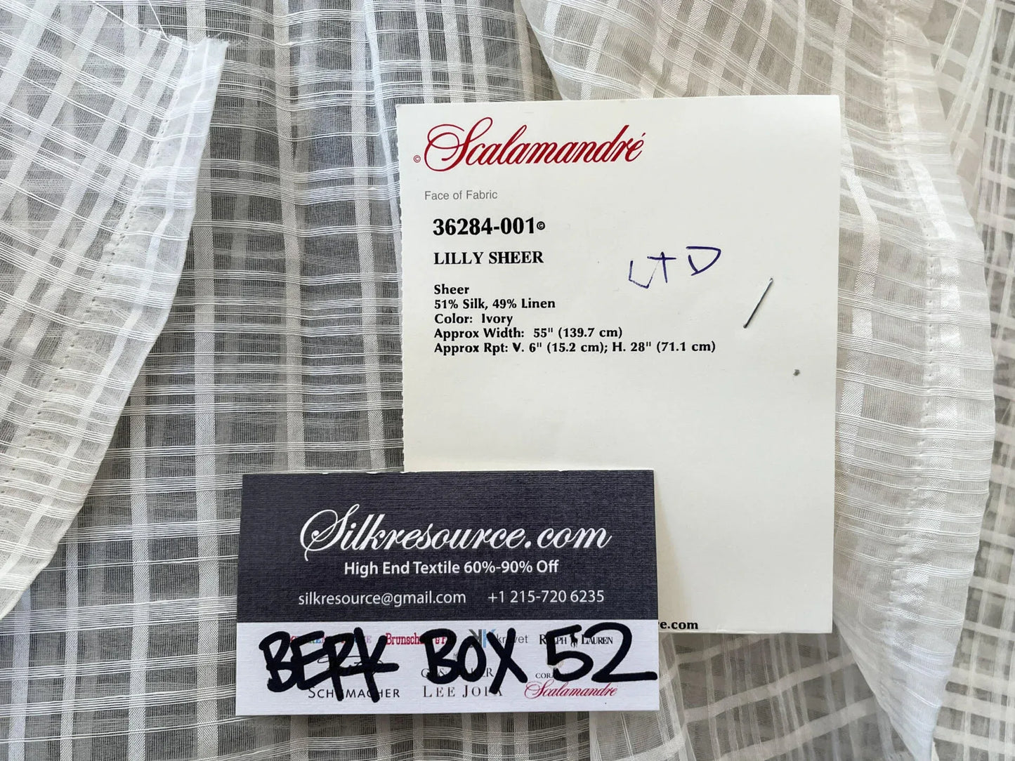 15 Berkbox52 1.5 yard Scalamandre Lilly Sheer Ivory White Silk Linen  USD 290/Yard