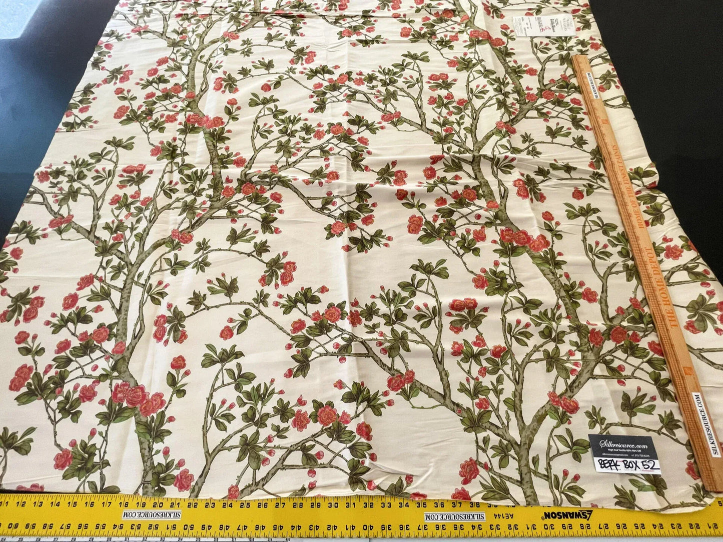 17 Berkbox52 1.2y Scalamandre Knollwood Coral Pear Cherry Blossom Print Silk MSRP USD 320