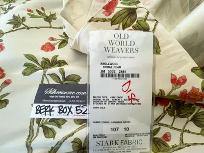 17 Berkbox52 1.2y Scalamandre Knollwood Coral Pear Cherry Blossom Print Silk MSRP USD 320