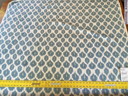 Scalamandre " Amara Ikat Weave Peacock  MSRP USD 150/Y Cotton Hand Woven! Blue Green White"