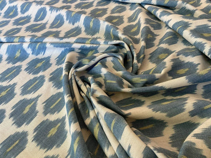 Scalamandre " Amara Ikat Weave Peacock  MSRP USD 150/Y Cotton Hand Woven! Blue Green White"