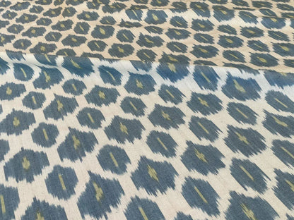 Scalamandre " Amara Ikat Weave Peacock  MSRP USD 150/Y Cotton Hand Woven! Blue Green White"