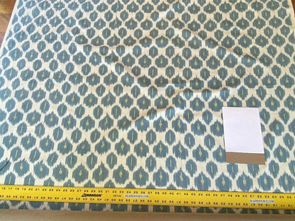 Scalamandre " Amara Ikat Weave Peacock  MSRP USD 150/Y Cotton Hand Woven! Blue Green White"