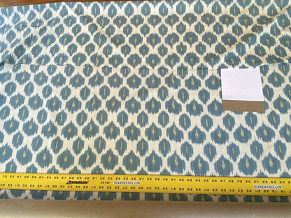 Scalamandre " Amara Ikat Weave Peacock  MSRP USD 150/Y Cotton Hand Woven! Blue Green White"