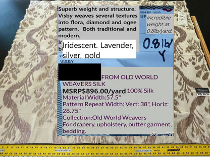 Scalamandre Visby Beige Silver Gold - Old World Weavers 100% Silk Lampas - 1.3 Yard (Berkbox65-30)