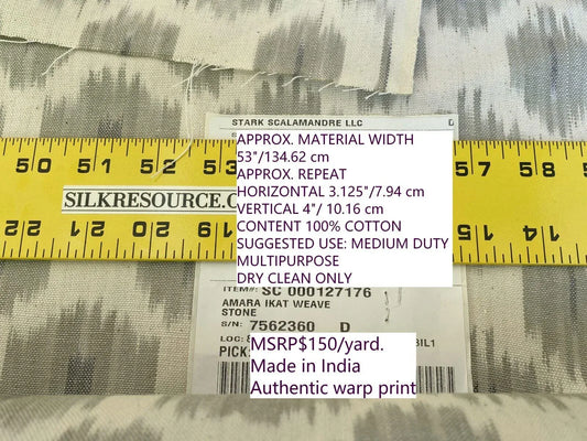 Scalamandre " Amara Ikat Weave Stone MSRP USD 150/Y Cotton Hand Woven! Grey White Sc 0001 27176"