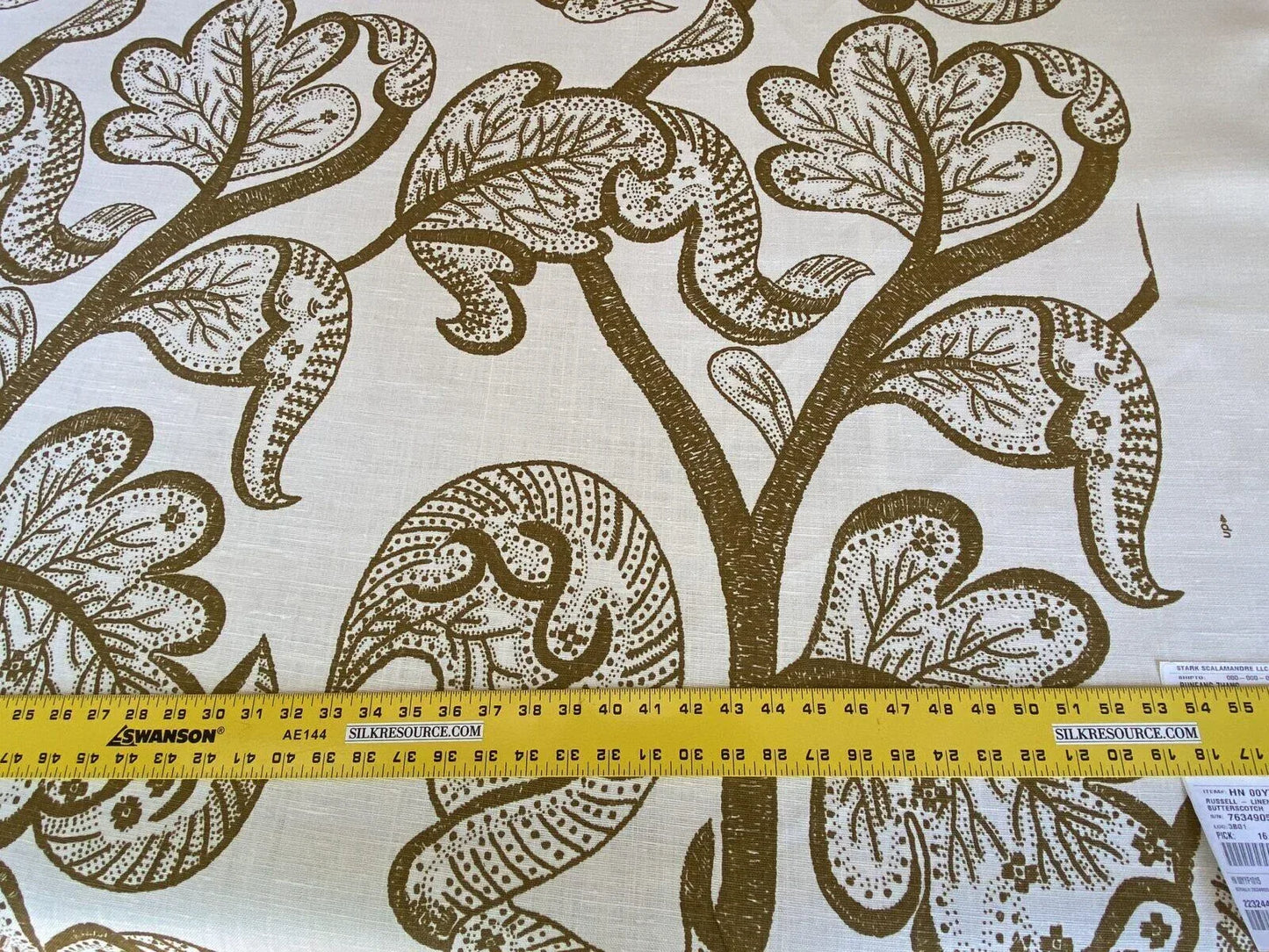 Scalamandre " Russell - Linen Butterscotch MSRP USD 188/Y Albert Hadley Linen Print Jacobean Tan