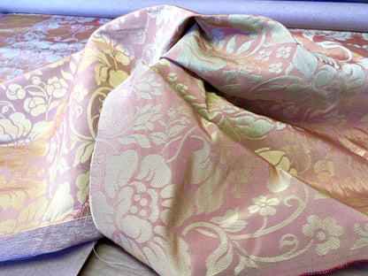 Old World Weavers BROCHE DAMASK YELLOW/RED Pink Peach Gold Italian Renaissance Brocade Silk Linen Cotton MSRP $500+/y