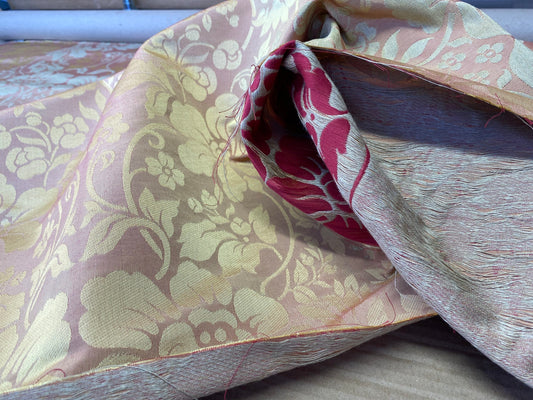 Old World Weavers BROCHE DAMASK YELLOW/RED Pink Peach Gold Italian Renaissance Brocade Silk Linen Cotton MSRP $500+/y