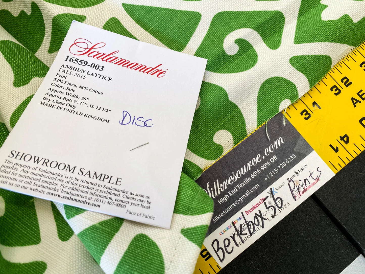 3 Berkbox56 1.2 yard Anshun Lattice Green White MSRP USD 300+