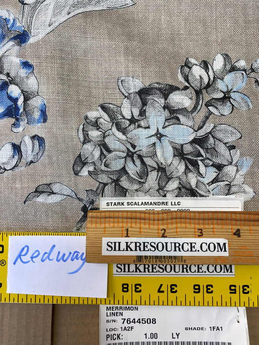 Scalamandre Merrimon in Linen Print Silky Linen Fragrant Summer lilac trumpet flower or  jimsonweed  MSRP $346/y