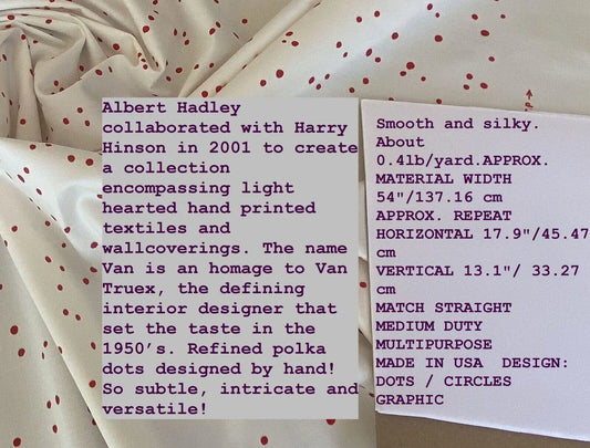 Scalamandre Van Cotton Print Red On White Polka Dots MSRP USD 176/Y Albert Hadley To Van Truex