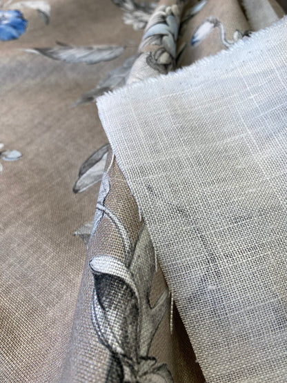 Scalamandre Merrimon in Linen Print Silky Linen Fragrant Summer lilac trumpet flower or  jimsonweed  MSRP $346/y