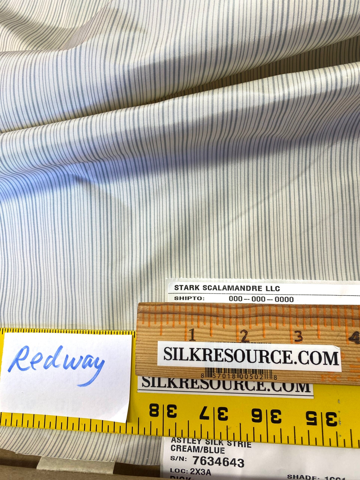 Scalamandre Astley Silk Strie Cream Blue White Pin Stripe Small Scale  MSRP USD350+/yard