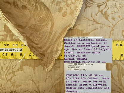 Scalamandre " Wicklow Silk Straw Strie Renaissance Grand Damask Gold Yellow White MSRP USD 278/Y Damask"