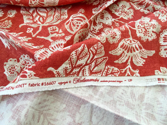 6 Berkbox56 1.5 yard Scalamandre Calais Linen Print Coral Red White