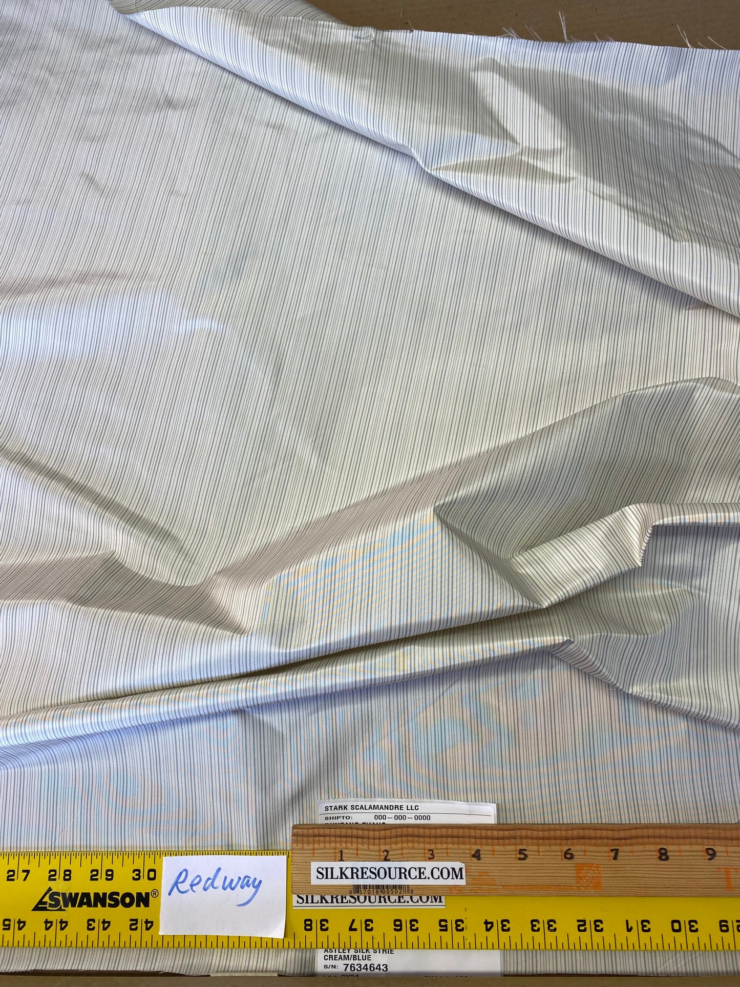 Scalamandre Astley Silk Strie Cream Blue White Pin Stripe Small Scale  MSRP USD350+/yard