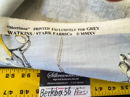 7 Berkbox56 1.2 yard Scalamandre Merrimon Light Blue Floral 100% Linen with Glazed finish