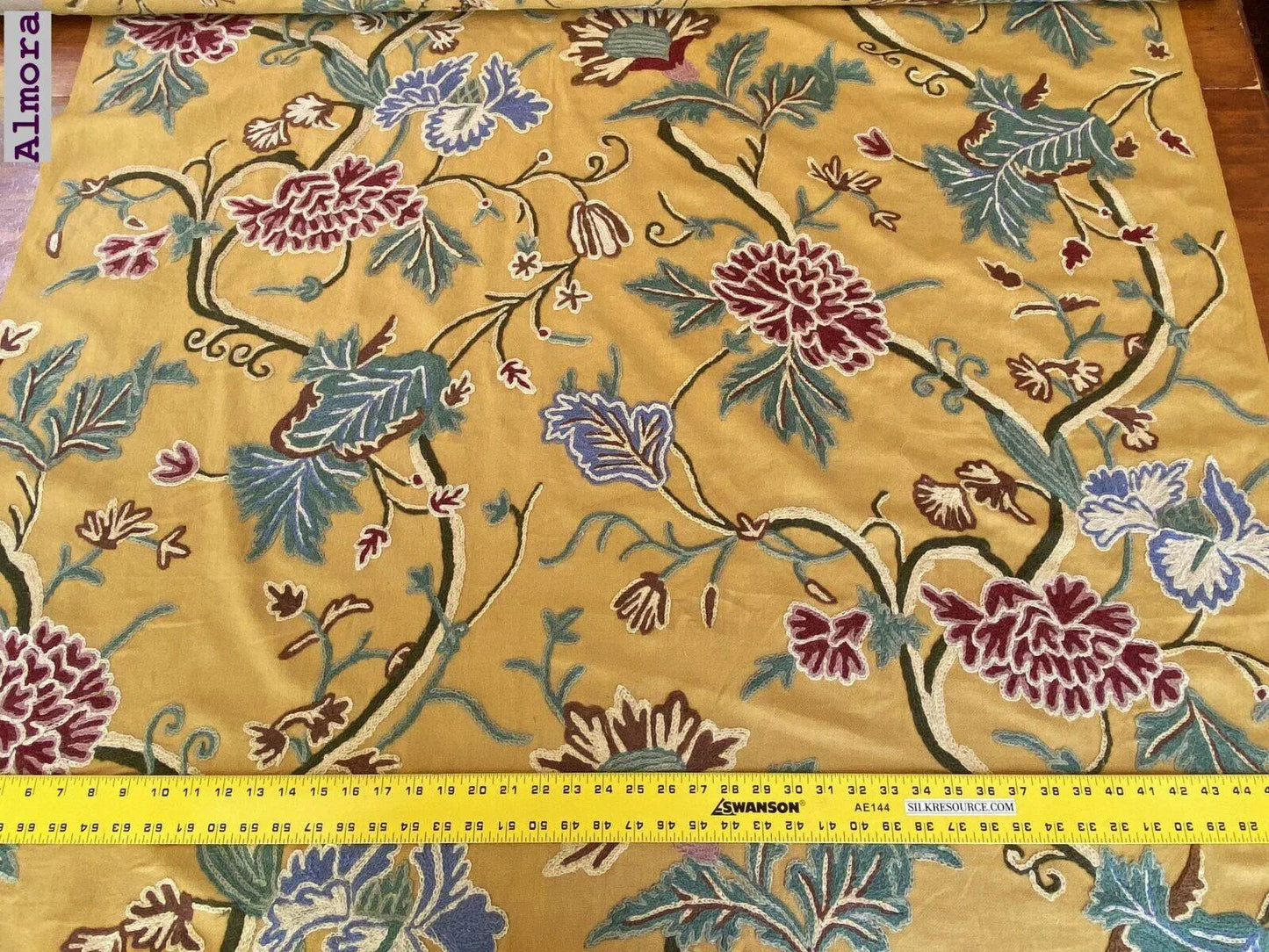 Scalamandre Almora Crewel Yellow Chinoiserie Tree Peony Floral Embroidery MSRP USD 300+