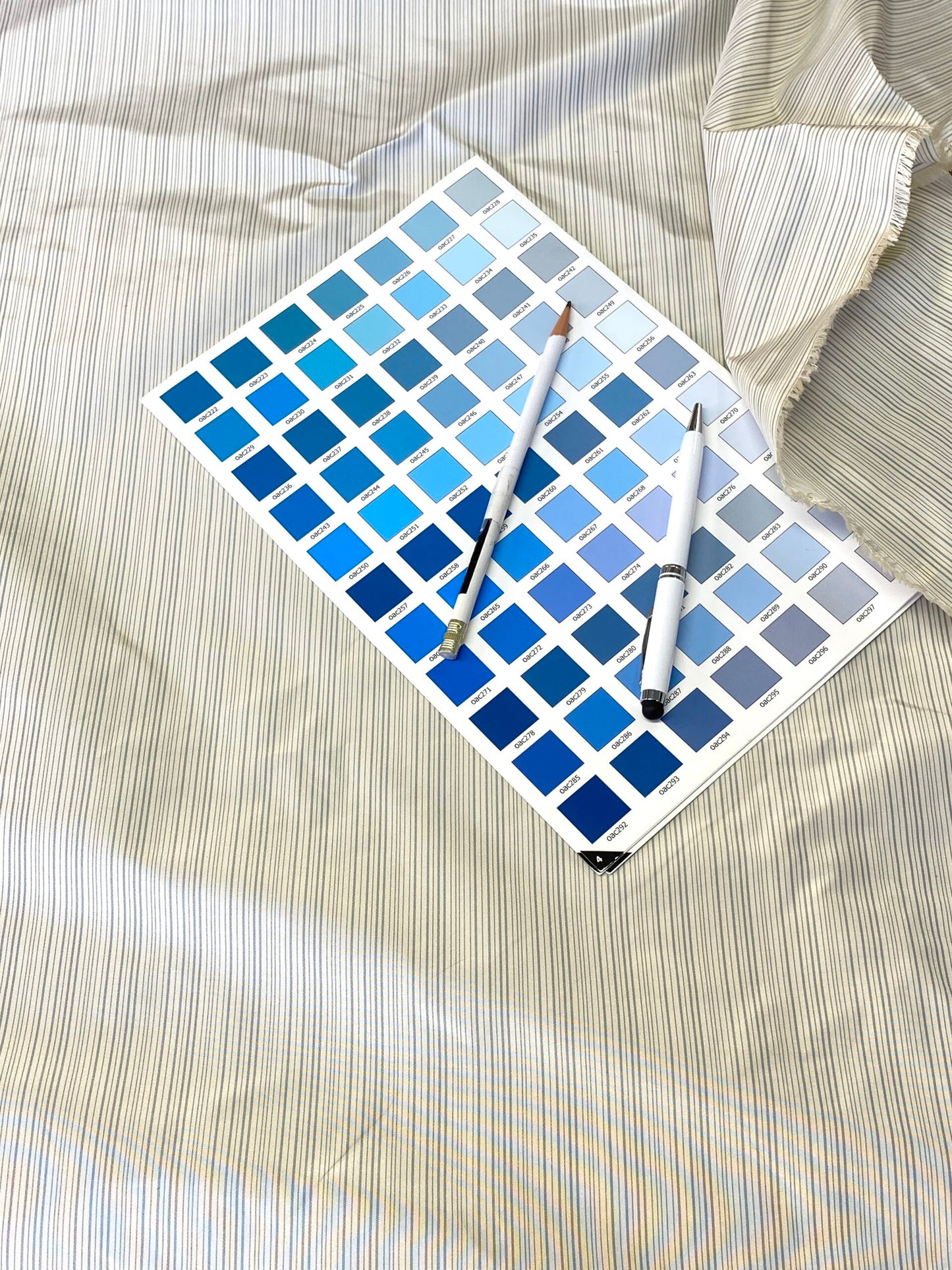 Scalamandre Astley Silk Strie Cream Blue White Pin Stripe Small Scale  MSRP USD350+/yard