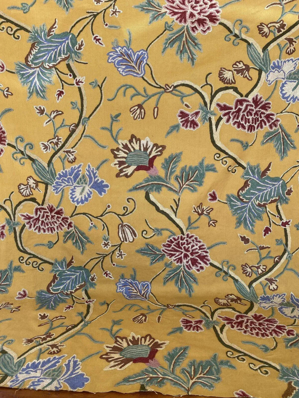 Scalamandre Almora Crewel Yellow Chinoiserie Tree Peony Floral Embroidery MSRP USD 300+