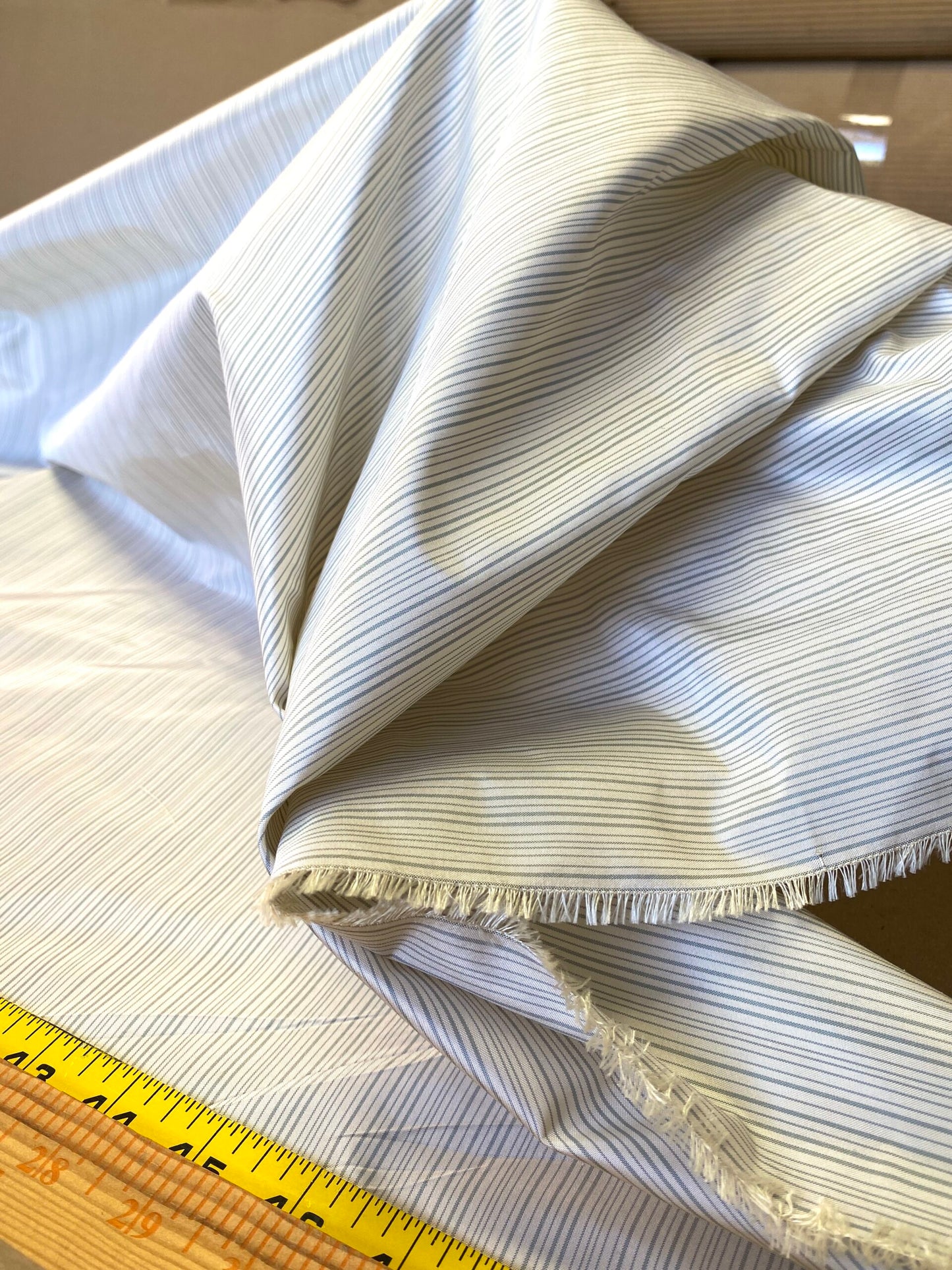 Scalamandre Astley Silk Strie Cream Blue White Pin Stripe Small Scale  MSRP USD350+/yard