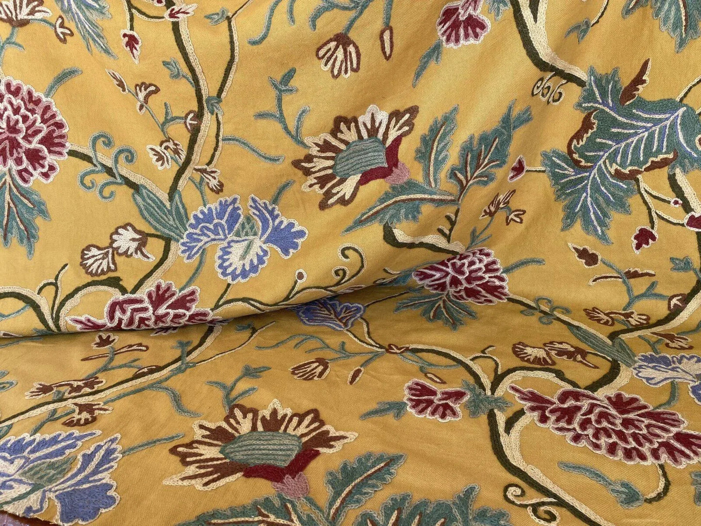 Scalamandre Almora Crewel Yellow Chinoiserie Tree Peony Floral Embroidery MSRP USD 300+