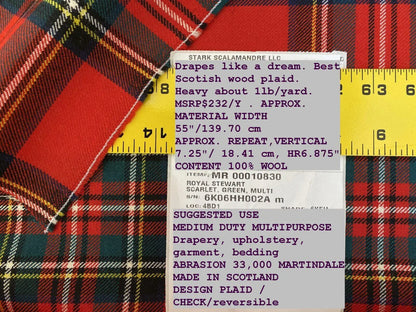 Scalamandre " Royal Stewart Scarlet, Green, Multi Wool Plaid Scotish MSRP USD 232/Y Plaid"