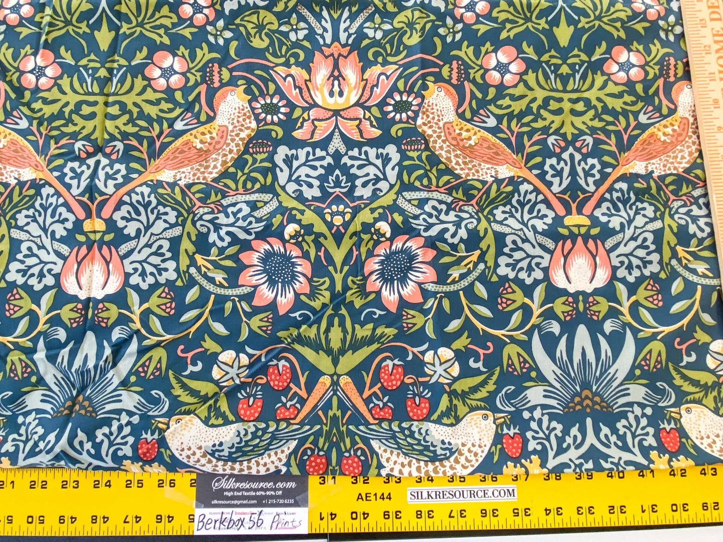 10 Berkbox56 2.4 yard Scalamandre Bird Strawberry Thief William Morris Floral pattern Blue