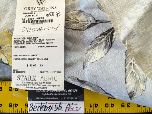 11 Berkbox56 1 yard Scalamandre Merrimon Light Blue Floral 100% Linen with Glazed finish