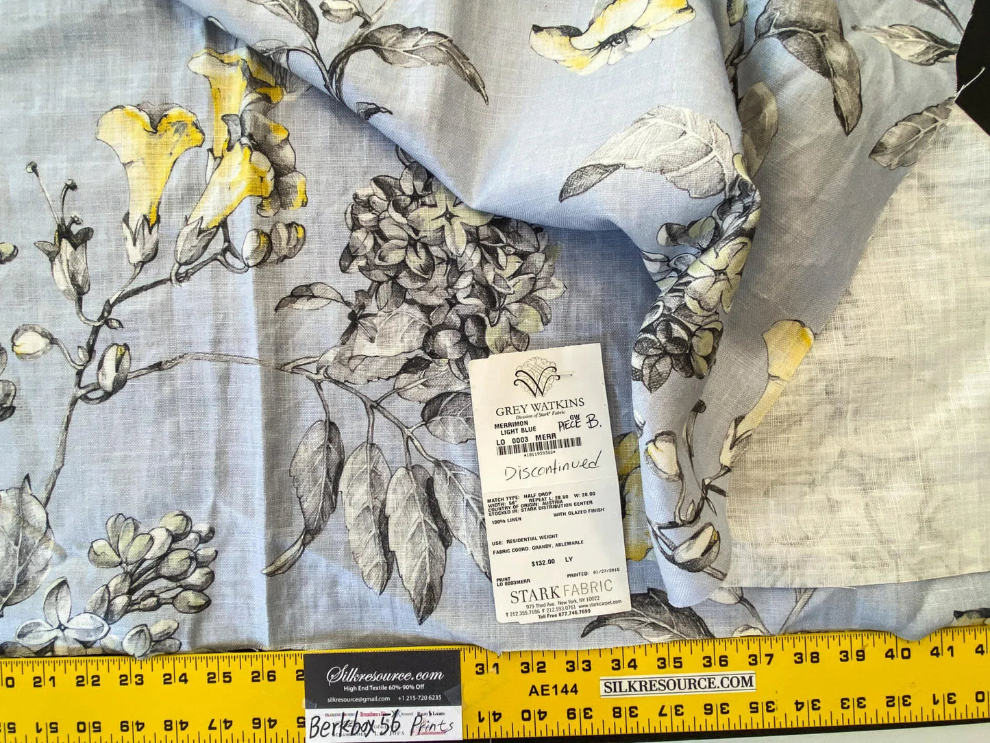 11 Berkbox56 1 yard Scalamandre Merrimon Light Blue Floral 100% Linen with Glazed finish