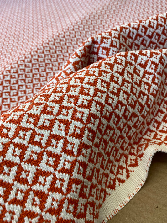 Scalamandre Khiva Weave Poppy Red White Small Scale Geometric Diamond 100% Cotton MSRP USD180/yd