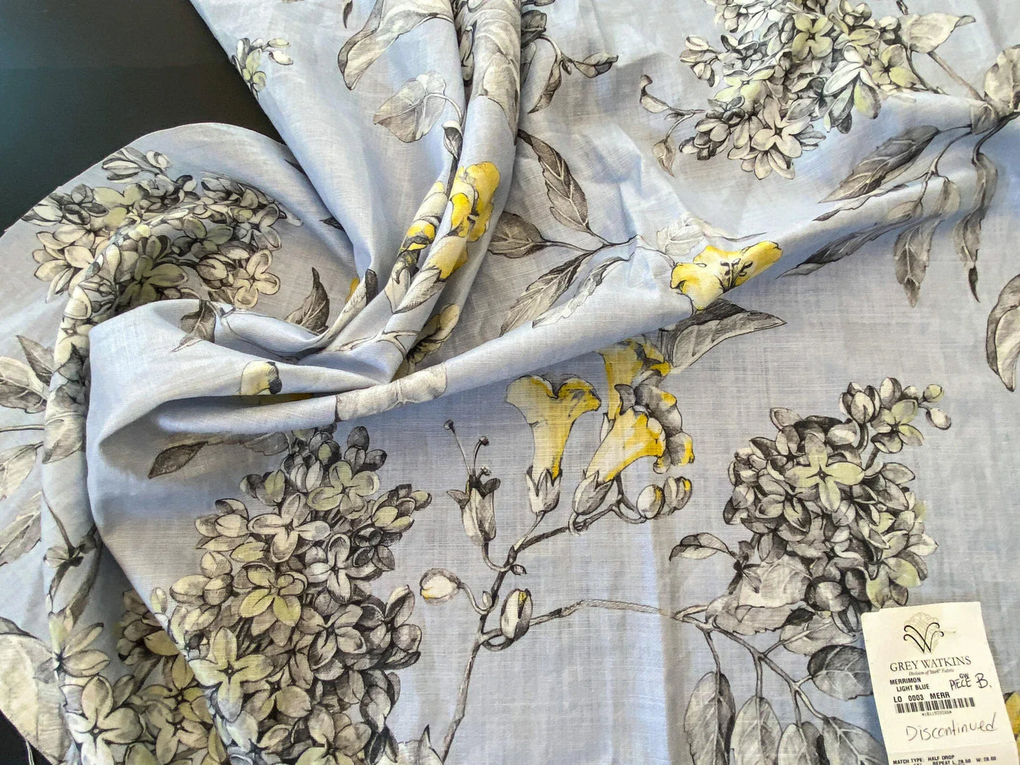 11 Berkbox56 1 yard Scalamandre Merrimon Light Blue Floral 100% Linen with Glazed finish