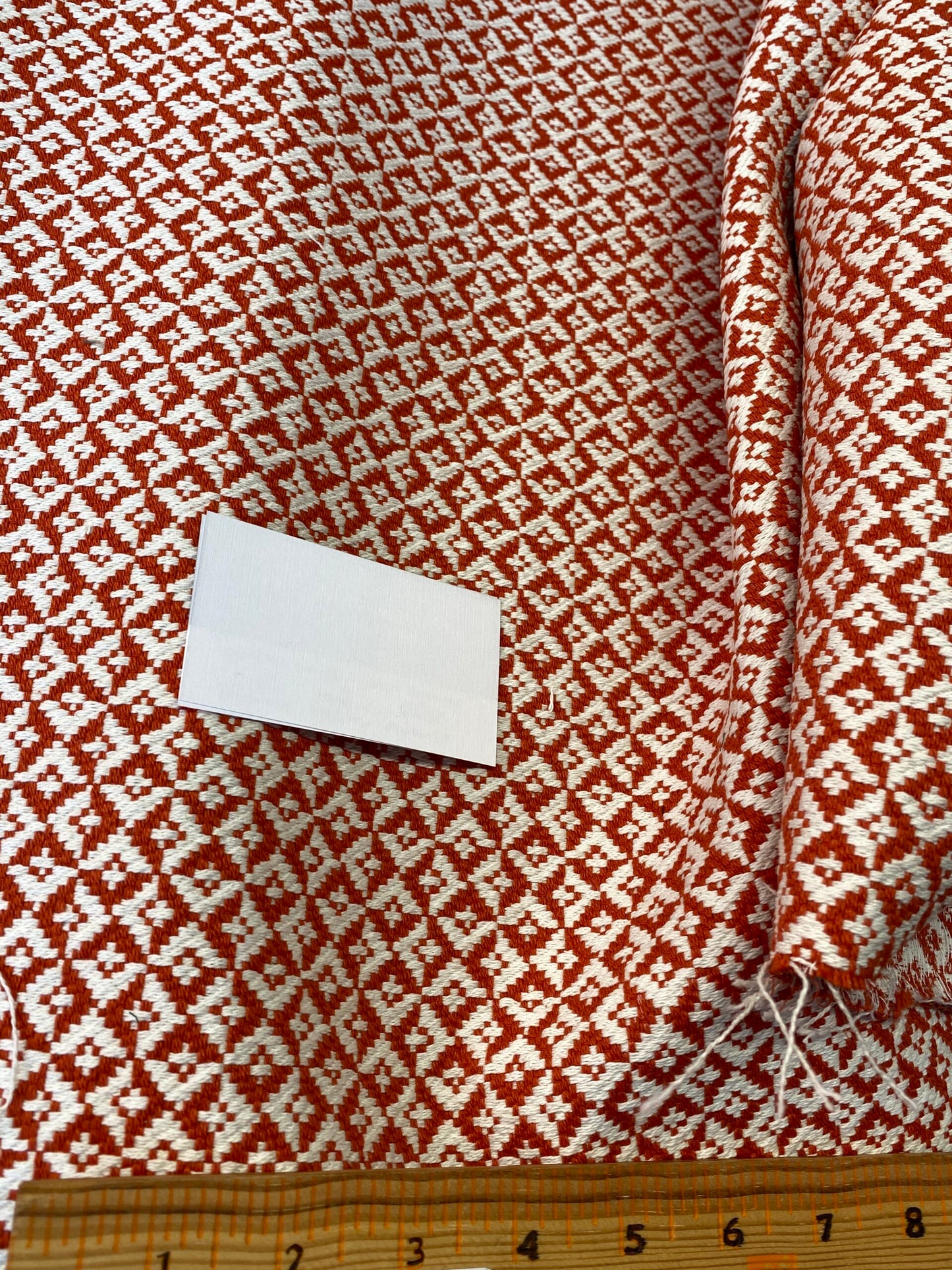 Scalamandre Khiva Weave Poppy Red White Small Scale Geometric Diamond 100% Cotton MSRP USD180/yd