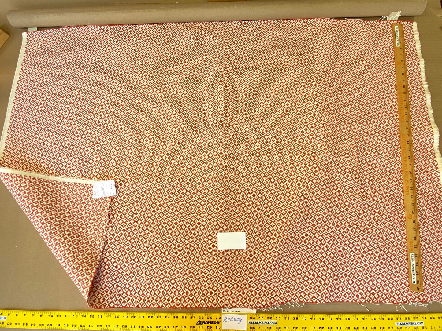 Scalamandre Khiva Weave Poppy Red White Small Scale Geometric Diamond 100% Cotton MSRP USD180/yd