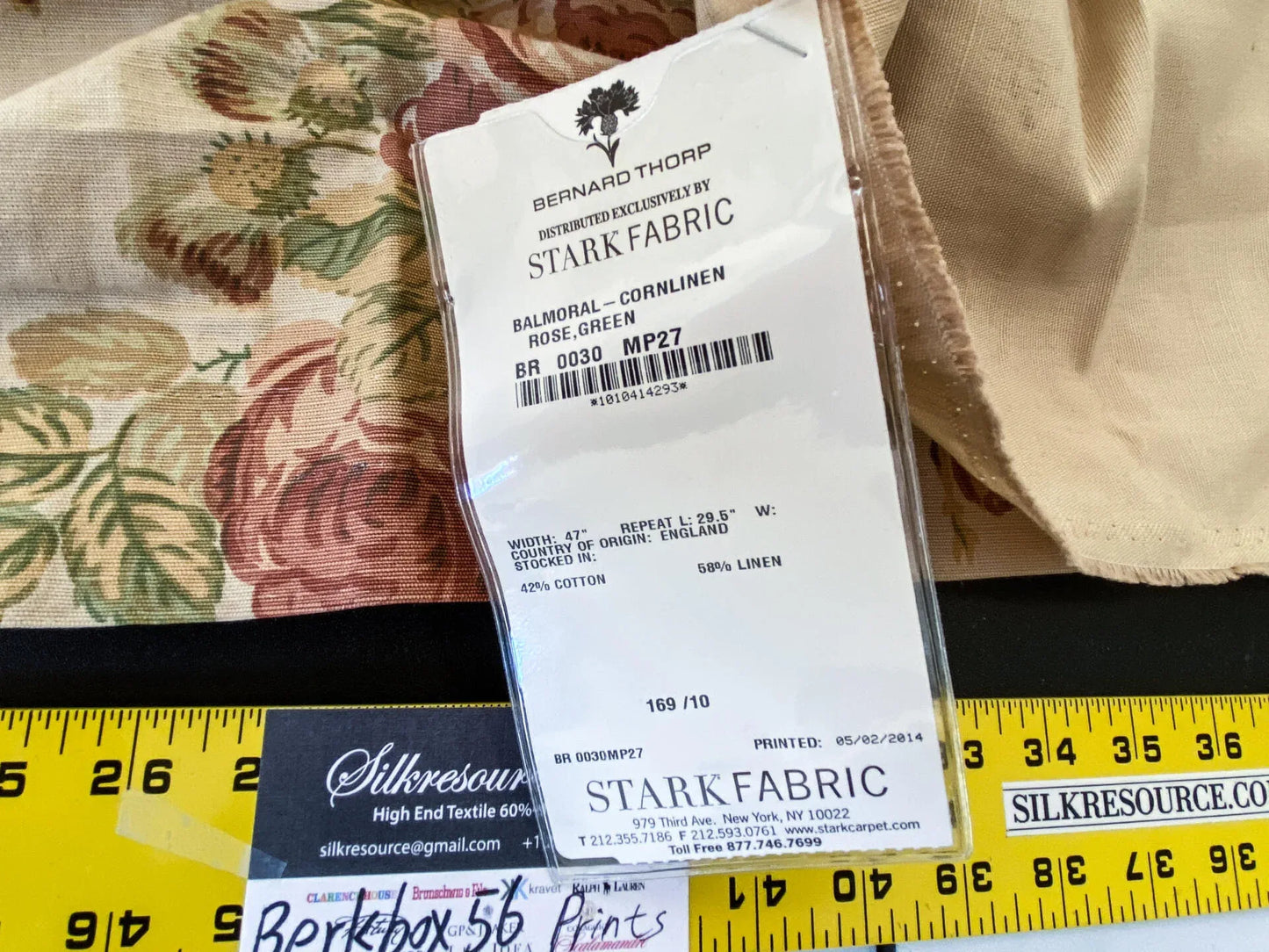 12 Berkbox56 1.3 yard Scalamandre Balmoral-Corn linen Rose, Green Floral