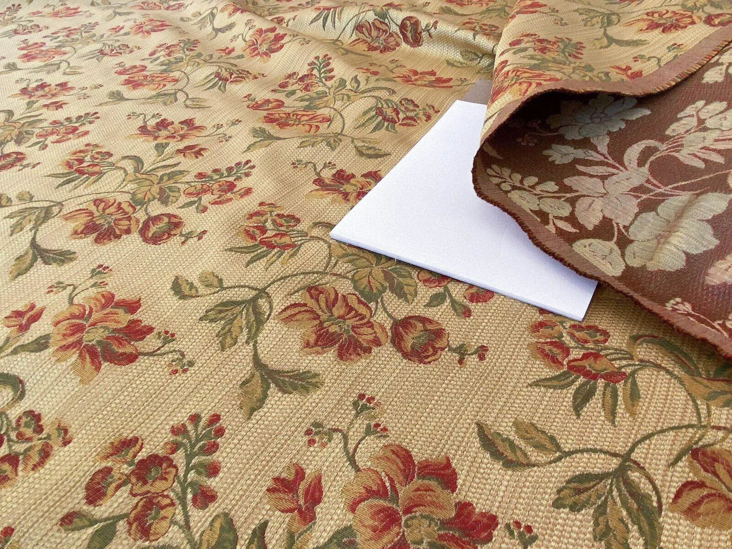 Scalamandre Charroux Gold Peony Field Red Floral Lampas Red France MSRP USD 284/Y