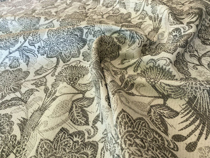 Scalamandre Sankaty Charcoal Outdoor Bird Flower Chinoiserie Folklore Grey White MSRP USD 183/Y