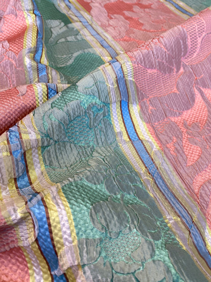 Scalamandre Rigato Vitozzi Green Apricot Peach Floral Stripe MSRP USD204/yd