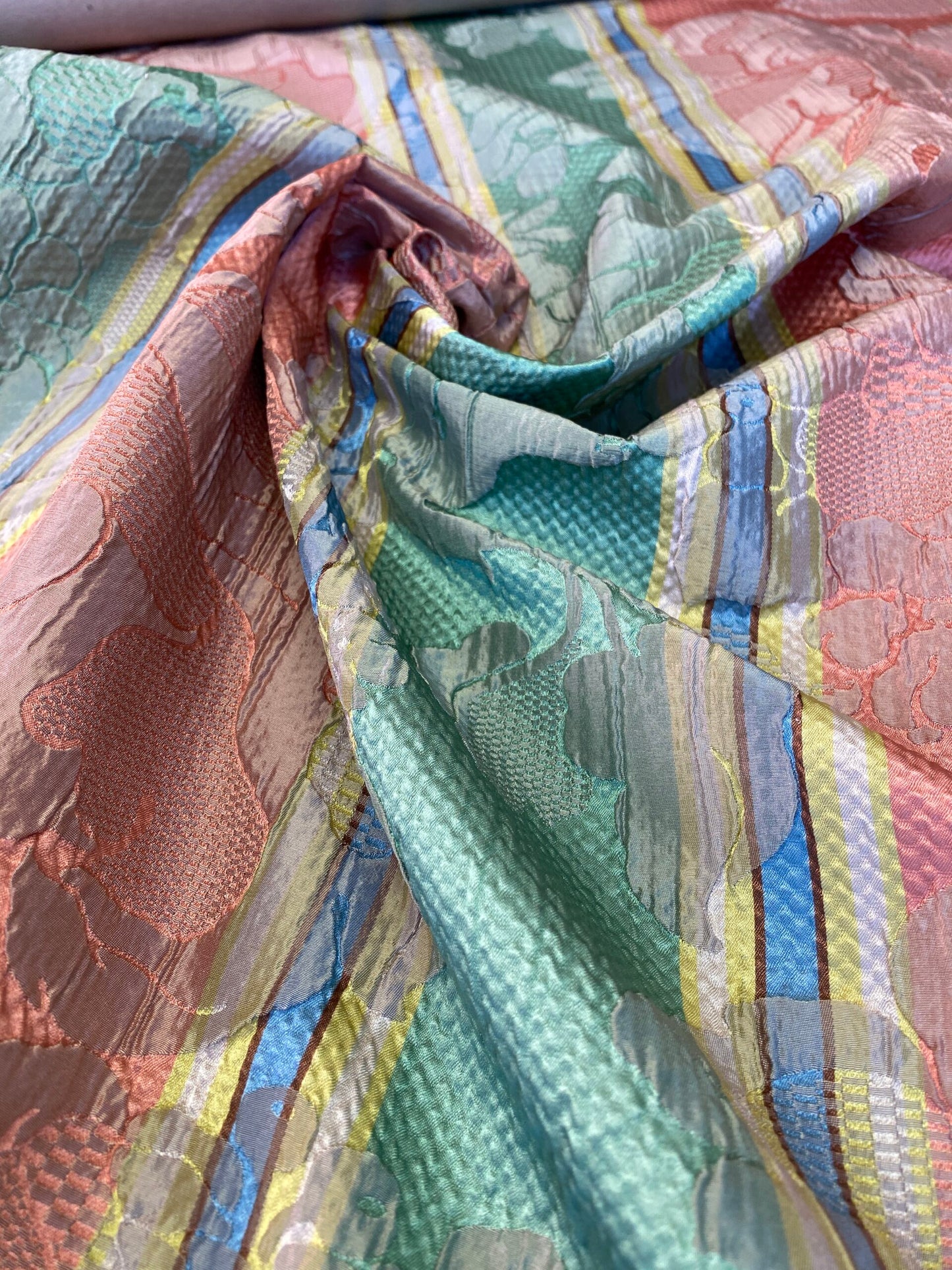 Scalamandre Rigato Vitozzi Green Apricot Peach Floral Stripe MSRP USD204/yd