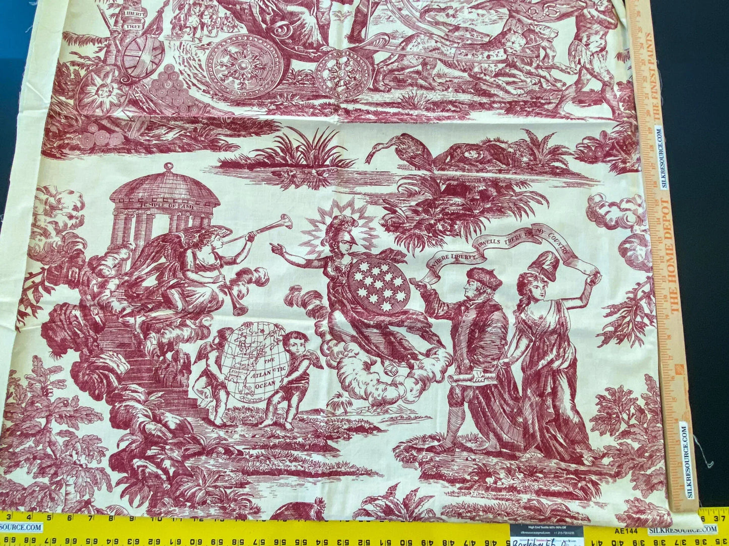 14 Berkbox56 2 yards 31.5" wide Scalamandre Red Beige TOILE Independence War Washington PrintPrint