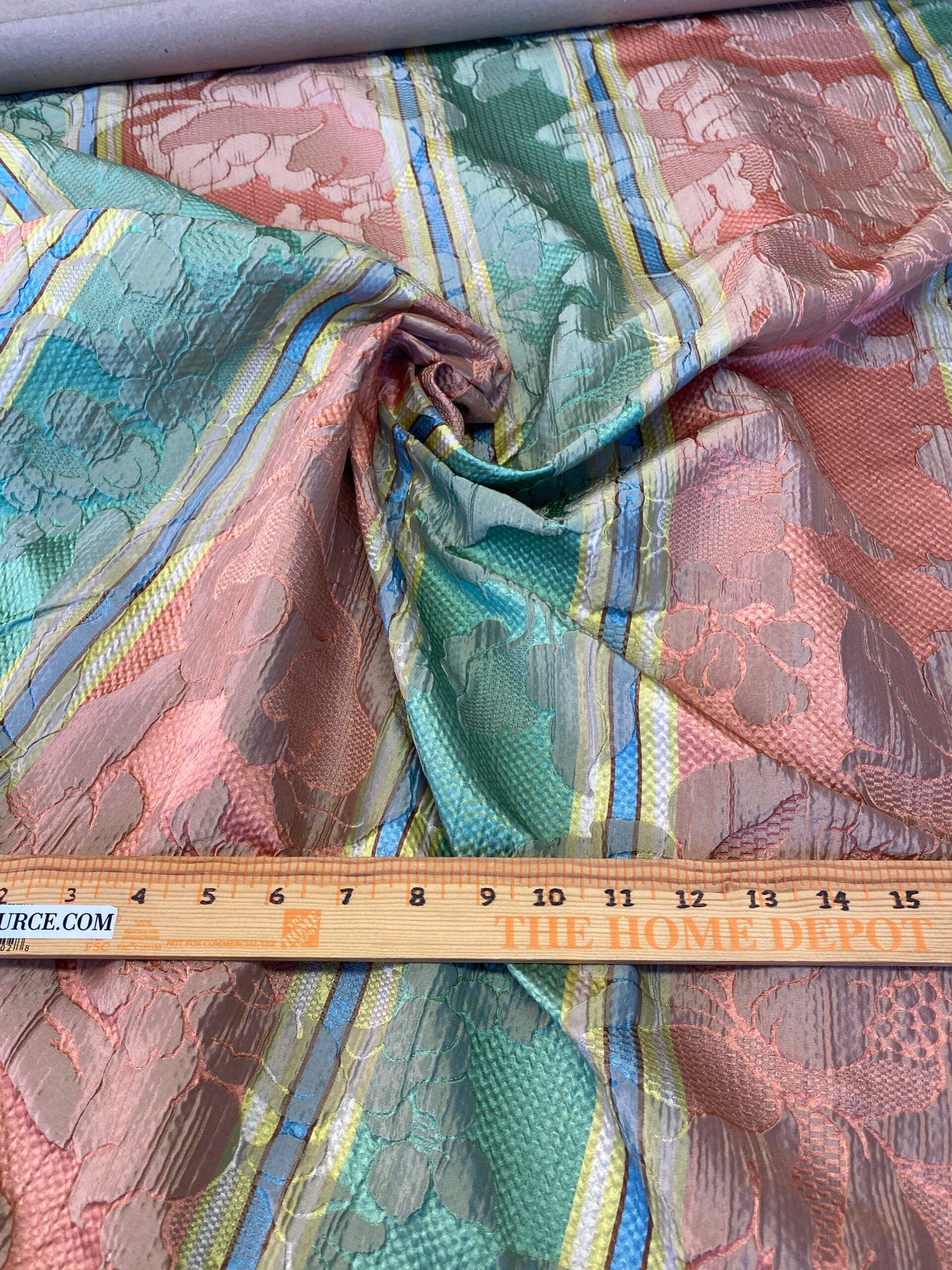 Scalamandre Rigato Vitozzi Green Apricot Peach Floral Stripe MSRP USD204/yd