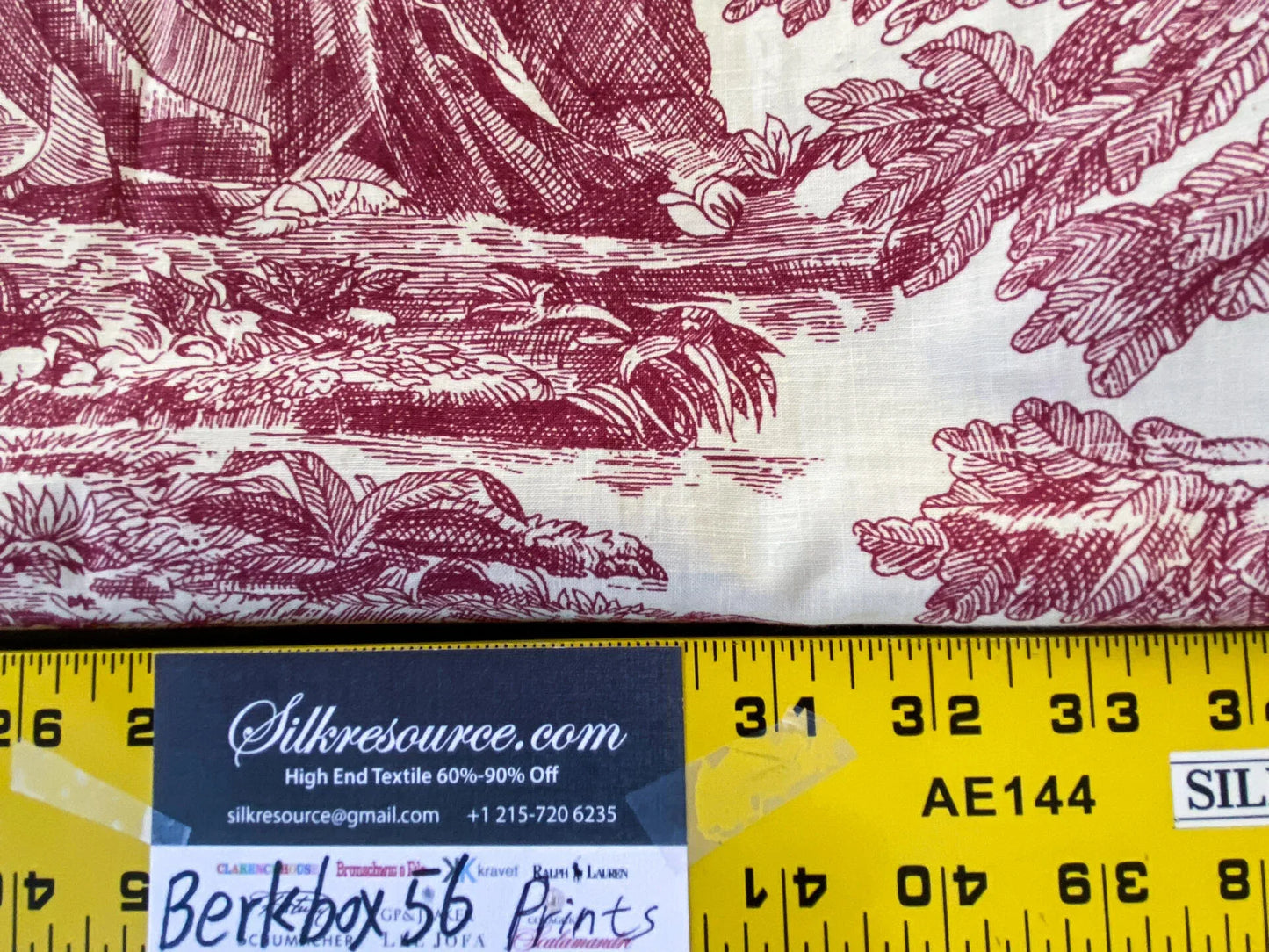 14 Berkbox56 2 yards 31.5" wide Scalamandre Red Beige TOILE Independence War Washington PrintPrint