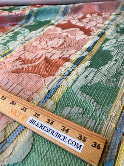 Scalamandre Rigato Vitozzi Green Apricot Peach Floral Stripe MSRP USD204/yd